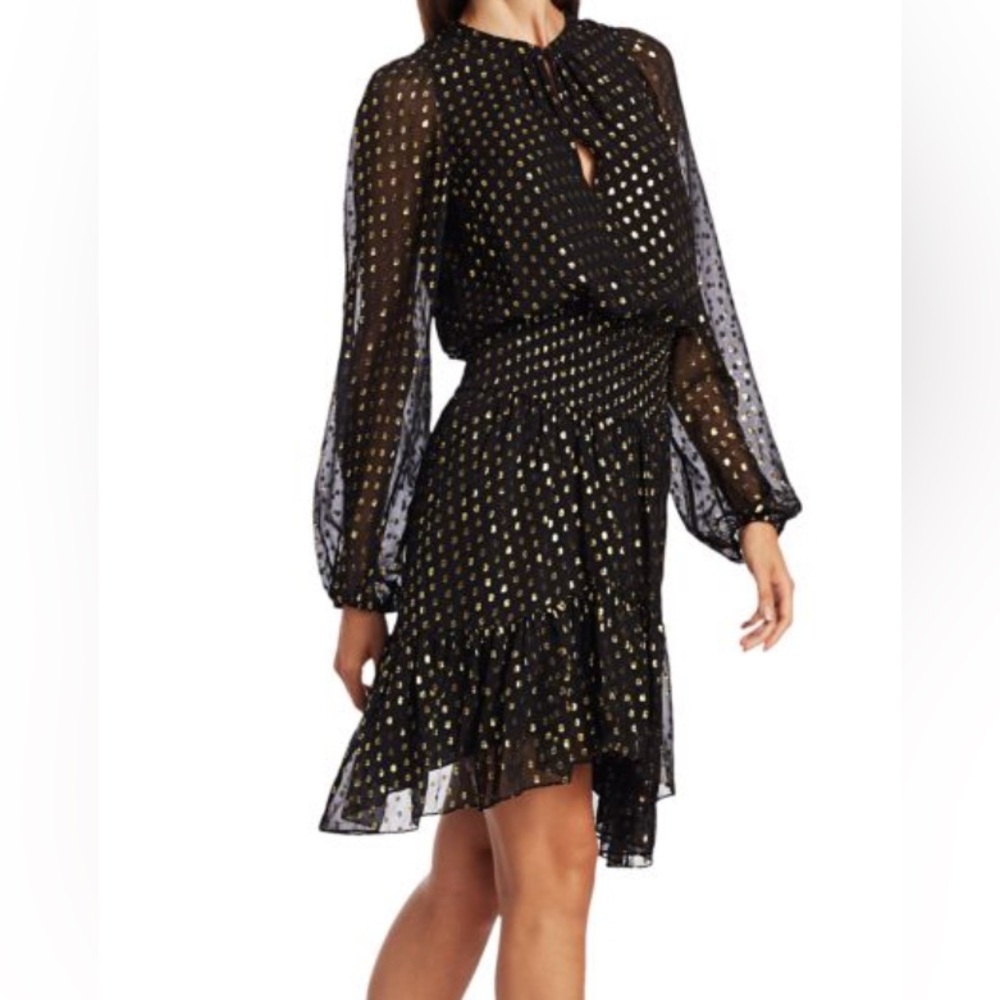 Sidney Silk-Blend Metallic Dot Print Blouson Dress size 6